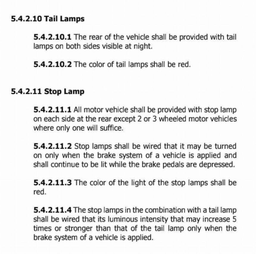 Only yellow, white, amber and red lights allowed on vehicles LTO