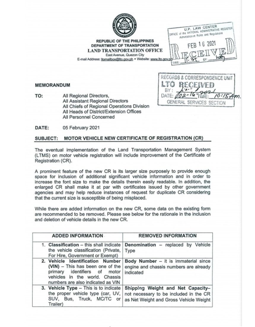 This is what LTO's new certificate of registration looks like Auto News