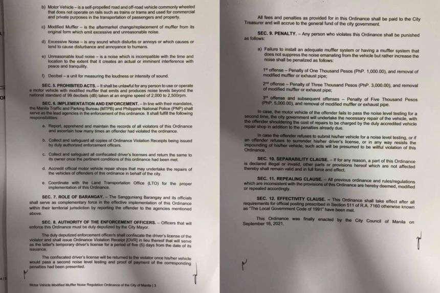 City of Manila passes antiloud mufflers ordinance Auto News