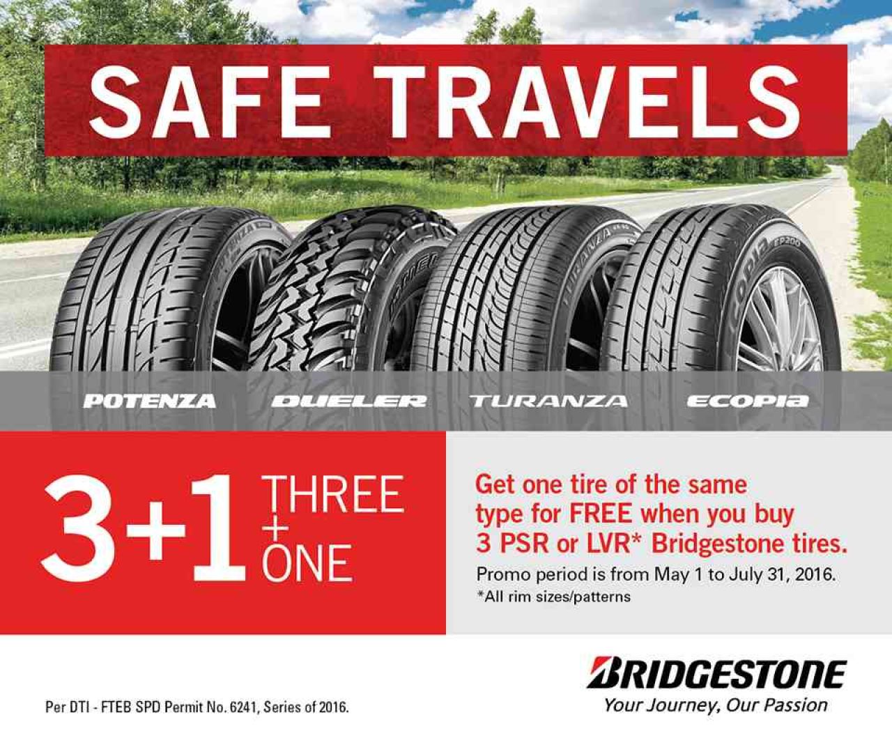 Bridgestone brings back 3+1 tire promo this 2016 Car Deals