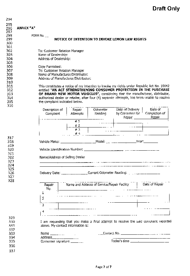 DTI releases draft of PH Lemon Law Implementing Rules and Regulations